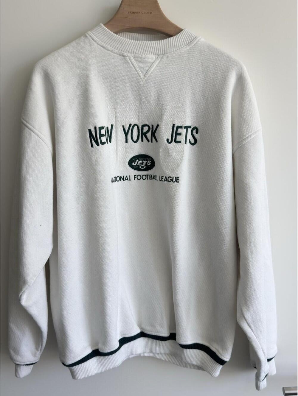 Vintage New York Jets Crewneck Sweatshirt XXL White Embroidered NFL Fleece